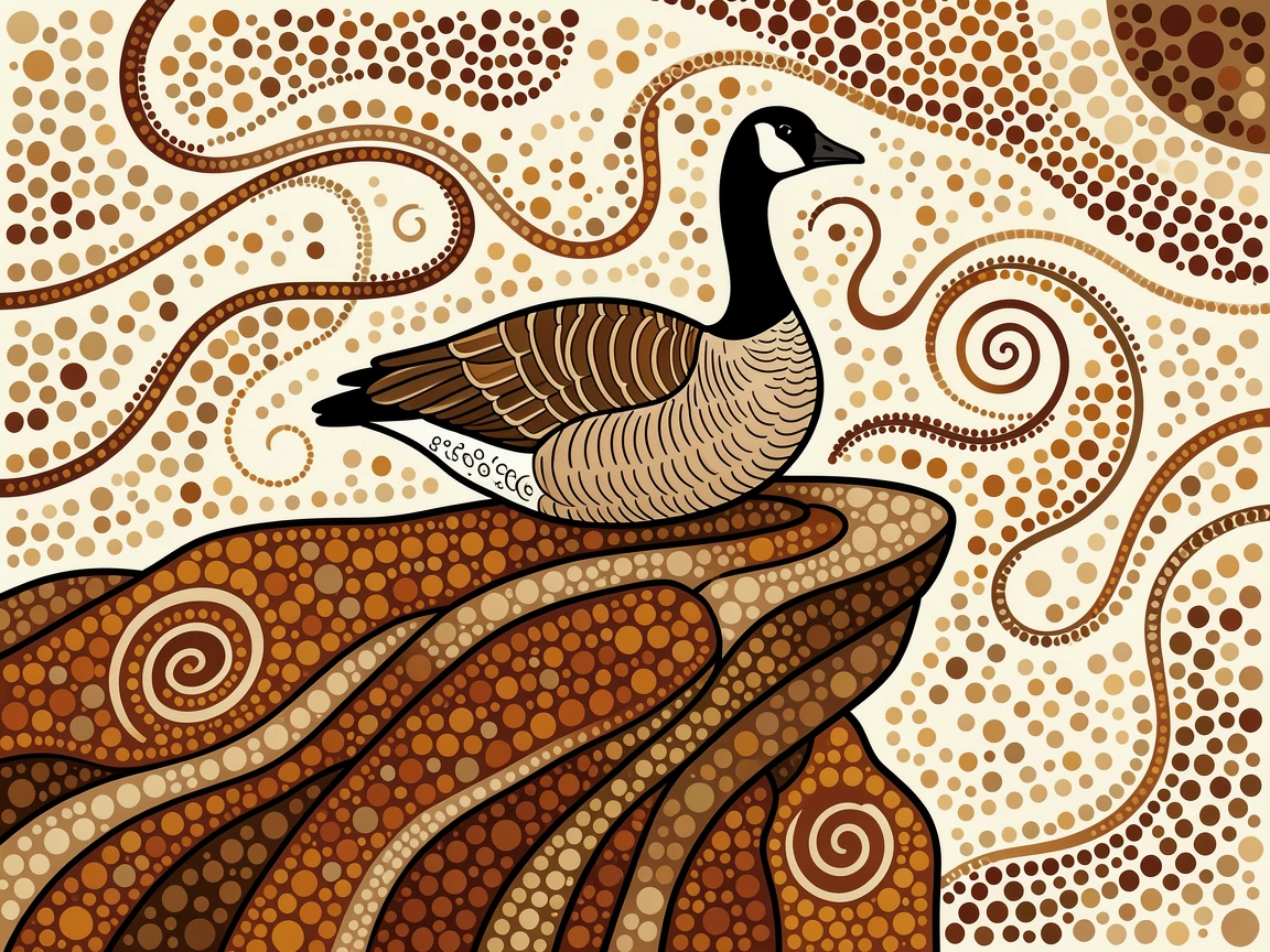 A Canada goose resting on a windswept cliff