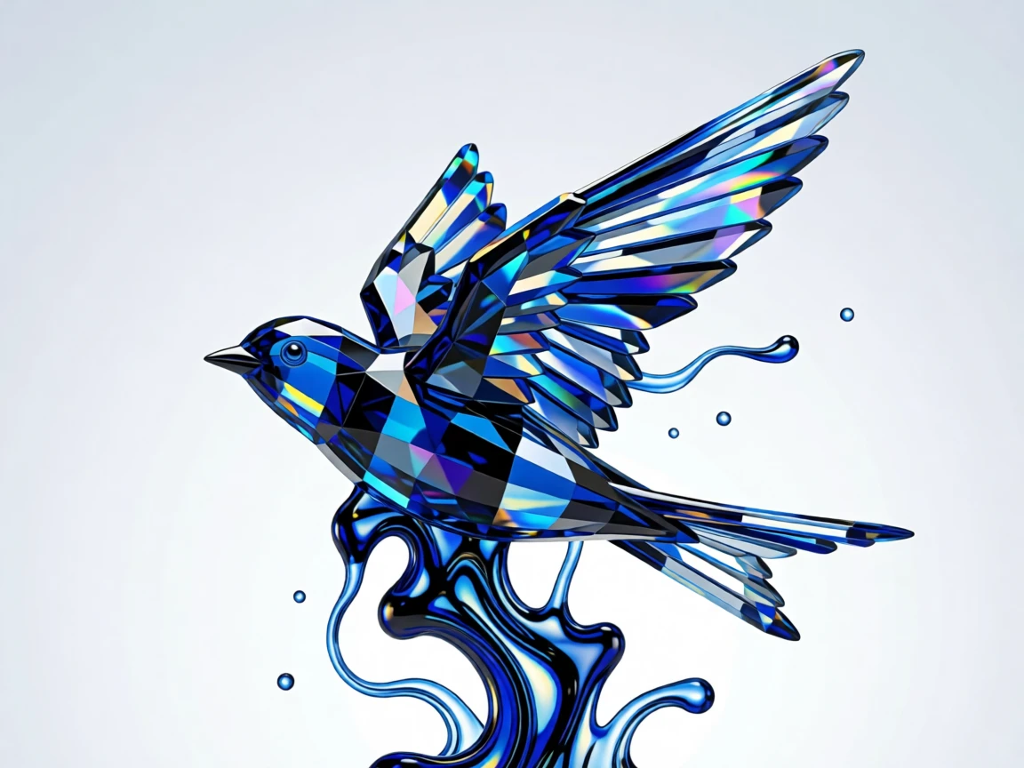 An abstract explosion of vivid ink forming the delicate shape of a swallow in flight.
