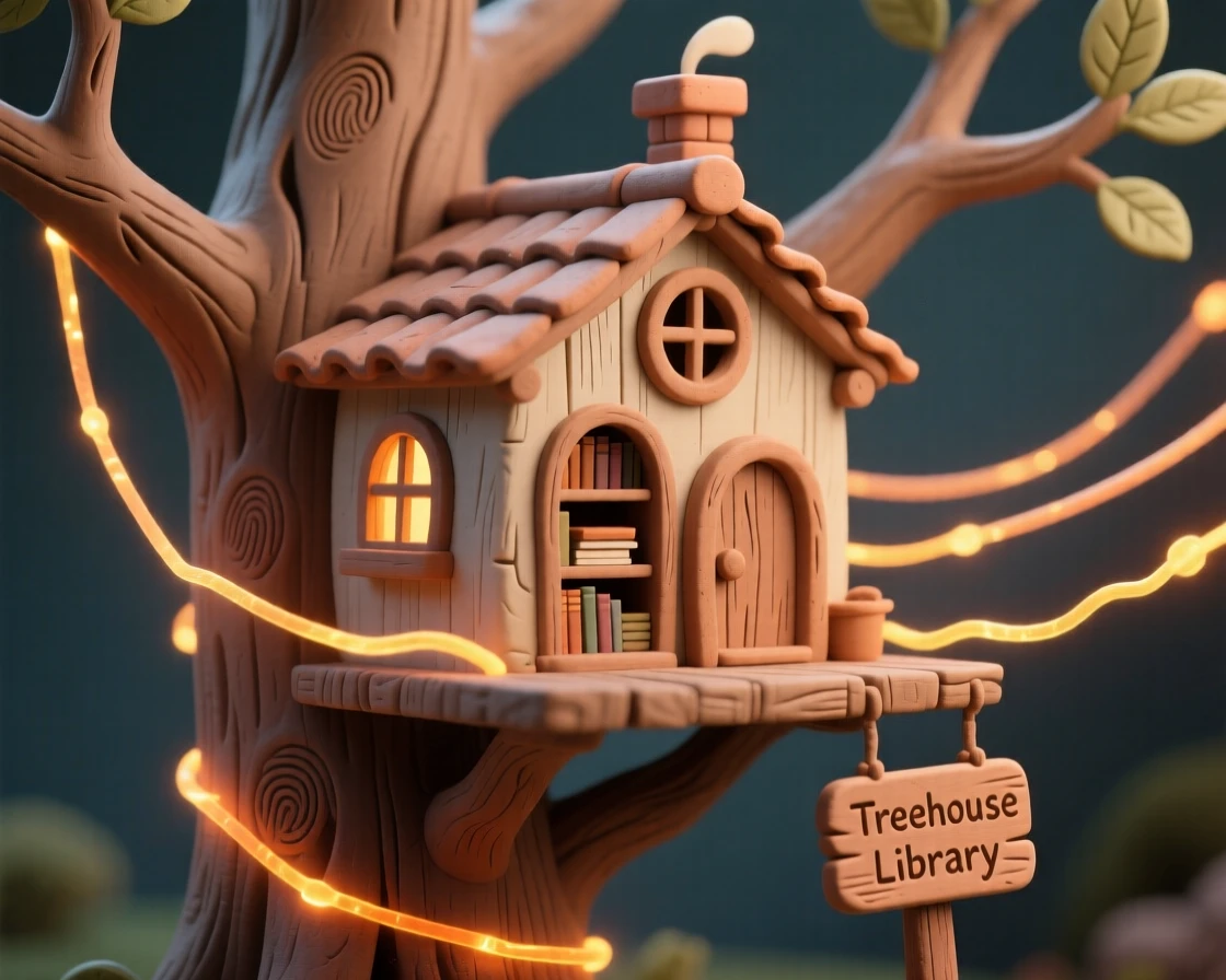 A treehouse library connected to every other library by glowing threads