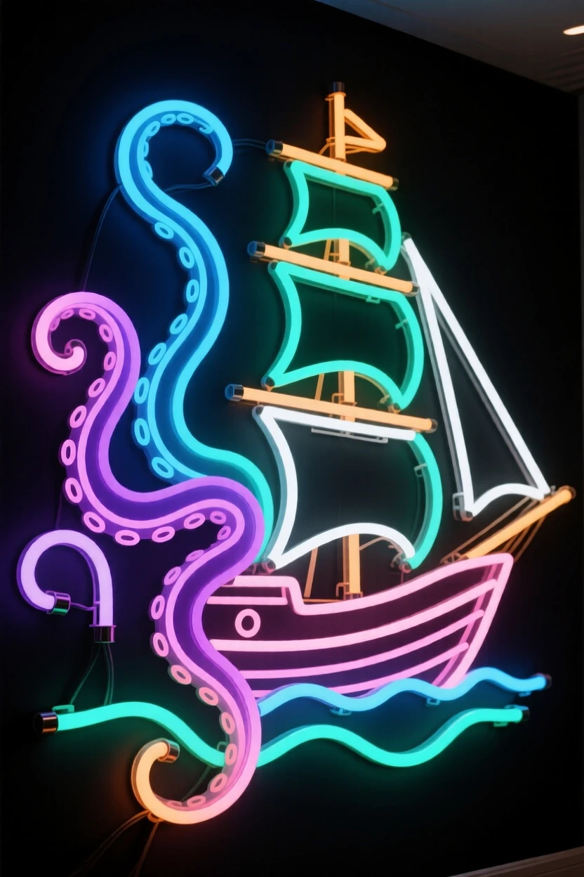 A kraken's tentacles rising beside a sailing ship.