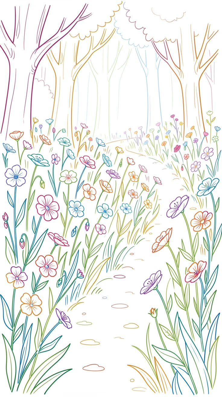 A field of wild campion swaying gently along a woodland path.