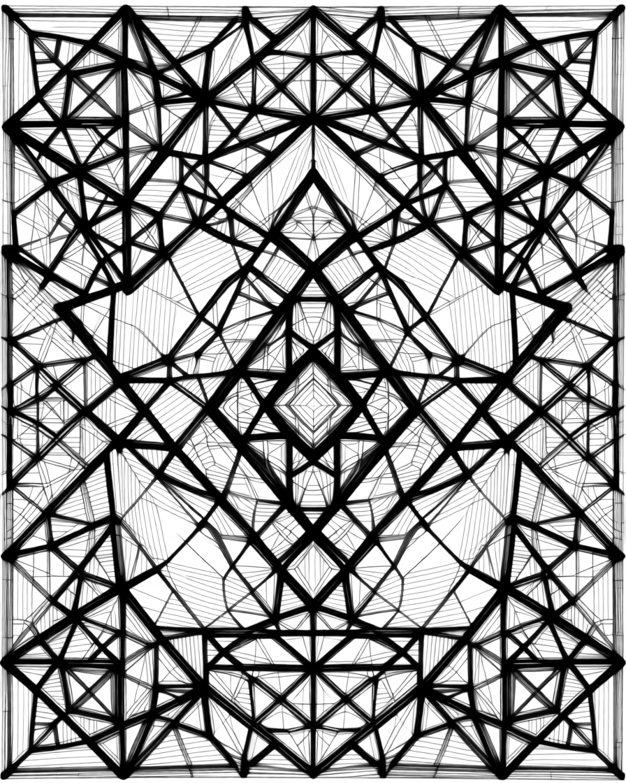 A geometric pattern inspired by stained glass windows composed as a balanced repeating pattern, with delicate details layered at every scale, forming an elegantly decorative composition.