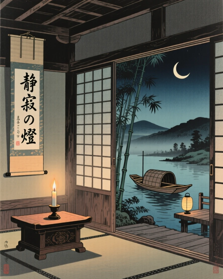 A single candle burning steady in a dark temple hall, as the last boat departs.