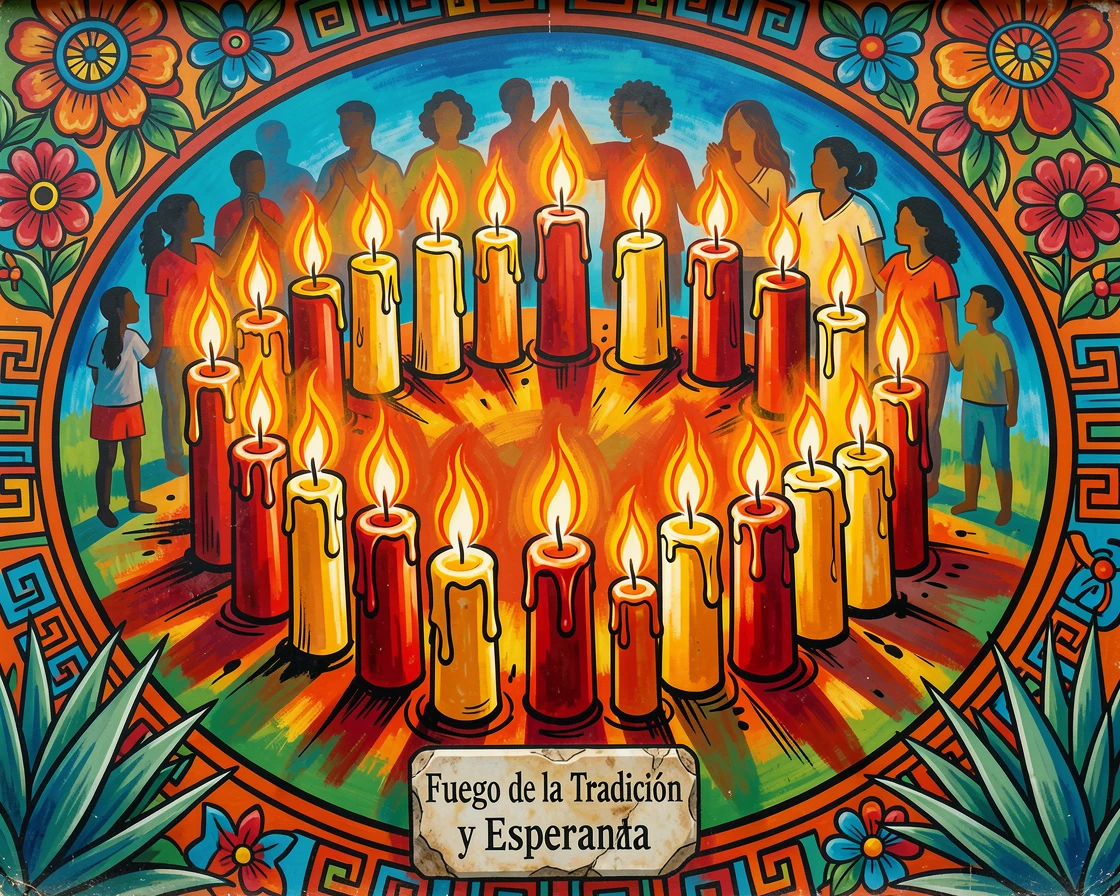 A group of candles arranged in a circle glowing together