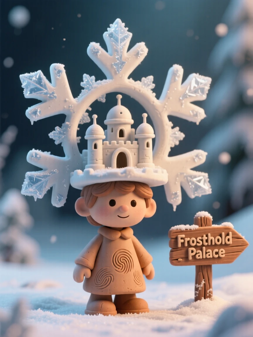 A single snowflake magnified to reveal a tiny frozen palace inside