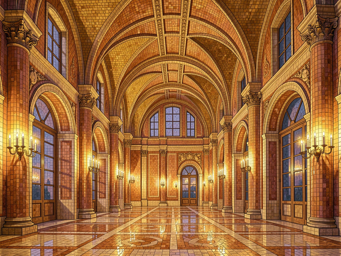 A breathtaking wide-angle view of the grand halls of a candlelit European palace, with rich warm lighting and fine architectural detail.