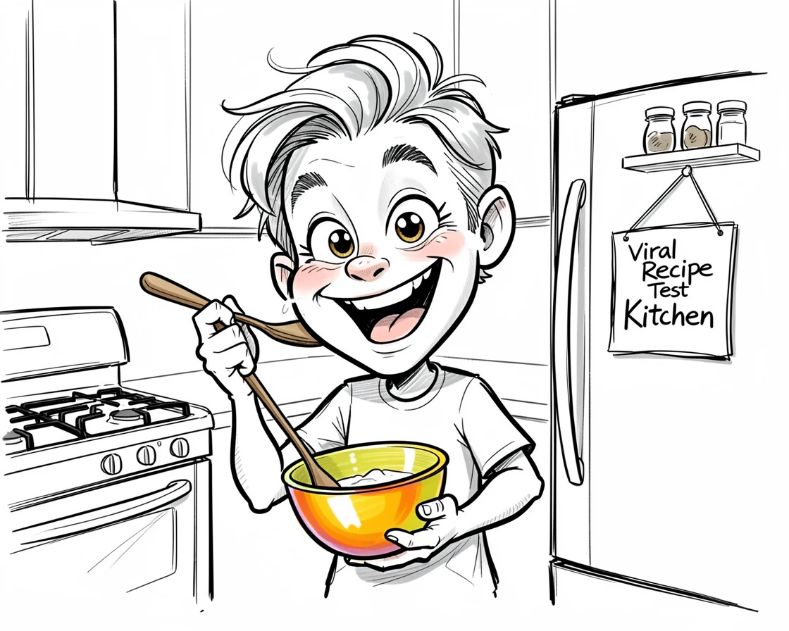 [Trending & Universal Topics] Modern lifestyle scene of a cheerful board game host trying out a viral recipe in the kitchen, capturing everyday joy