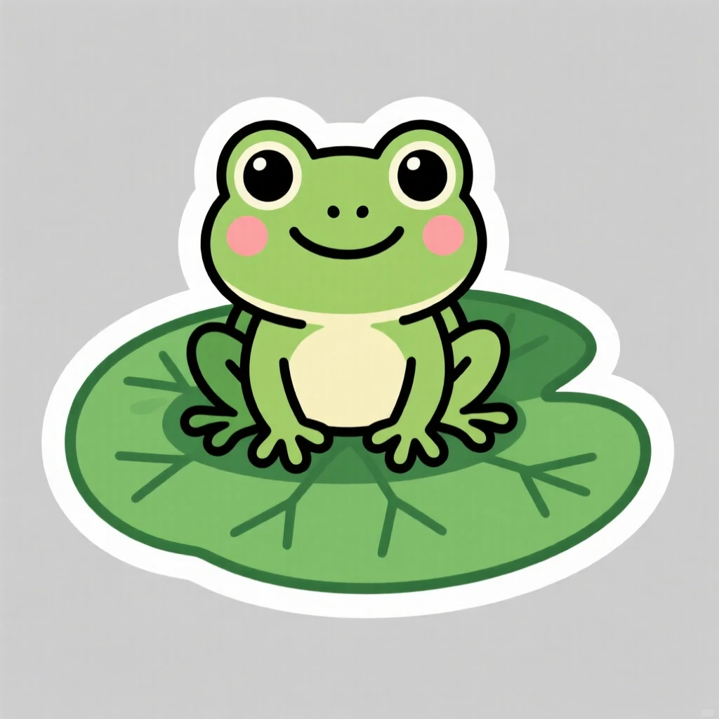 A delightfully relatable tiny frog sitting on a giant lily pad looking pleased, with an expression that melts hearts instantly, a scene made for smiling at your screen.