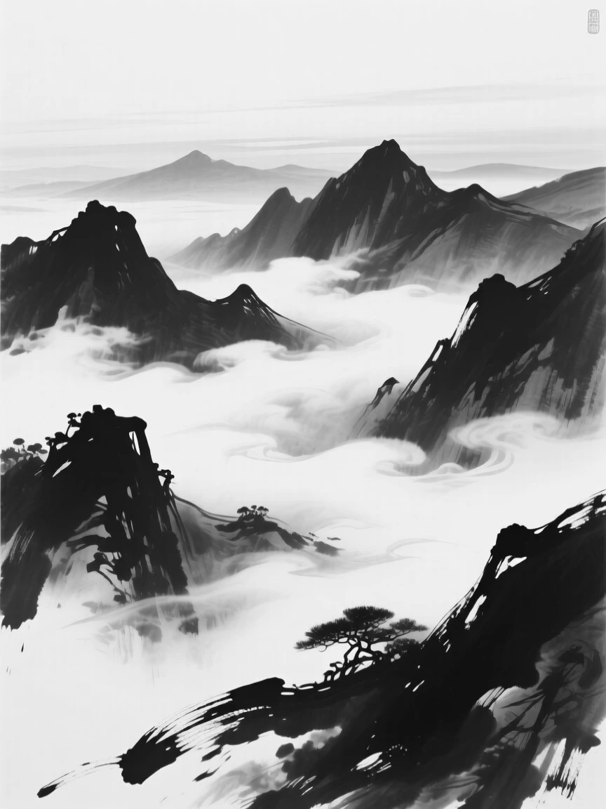 Layers of cloud drift silently between distant mountain peaks, beneath a sky transformed by the changing light.