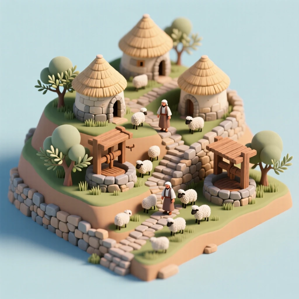 An ancient Numidian hill village with stone granaries, olive presses, and shepherds guiding flocks along terraced slopes.