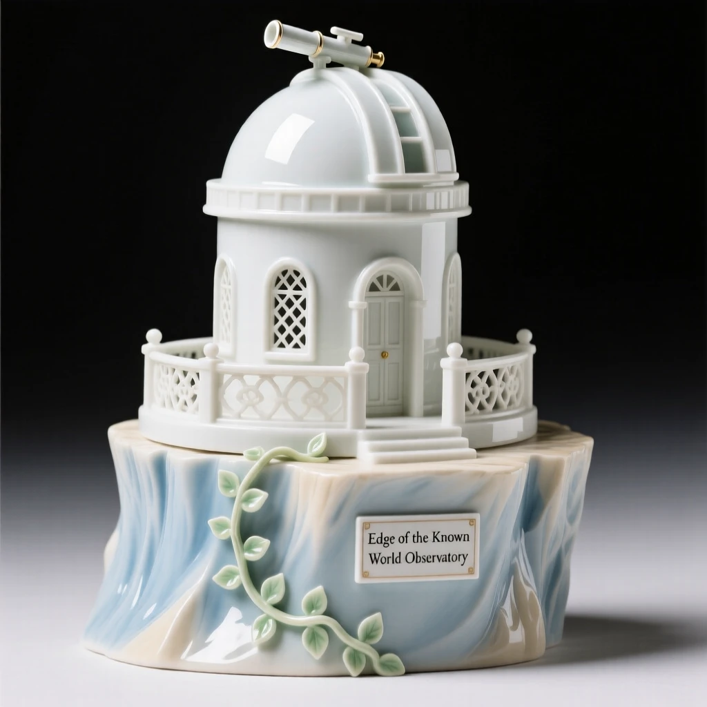 An imaginative vision of an observatory perched at the edge of the known world, full of quiet grandeur and imaginative detail.
