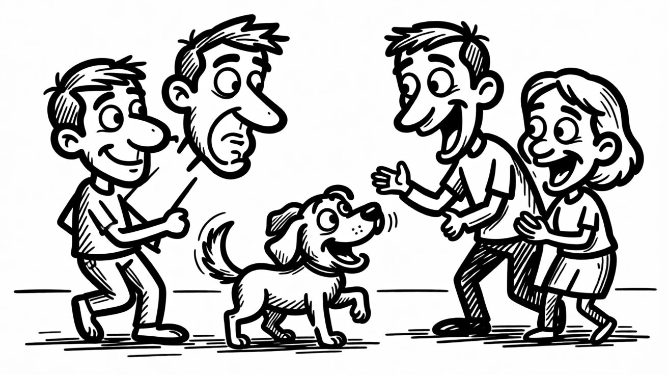 A new puppy meeting its family for the first time, tail already wagging.