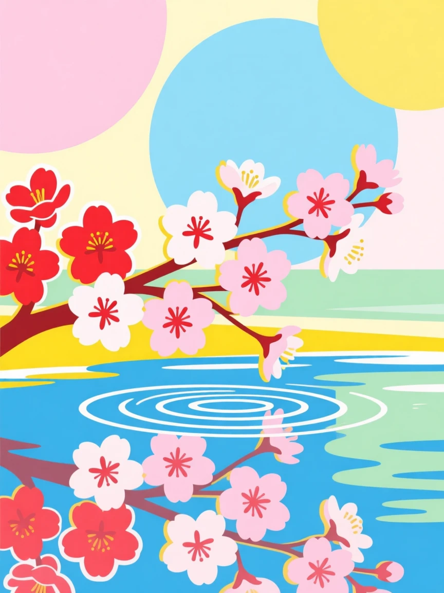 Cherry blossom reflection in a calm pond