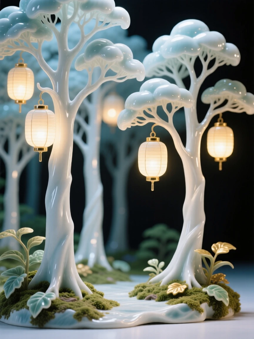 A dreamlike scene of a forest where the trees glow like lanterns, quietly majestic and softly luminous.