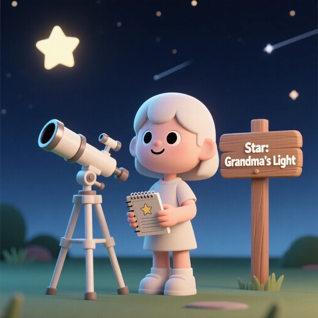 A proud young astronomer names a newly spotted star after her grandmother during a backyard telescope night.