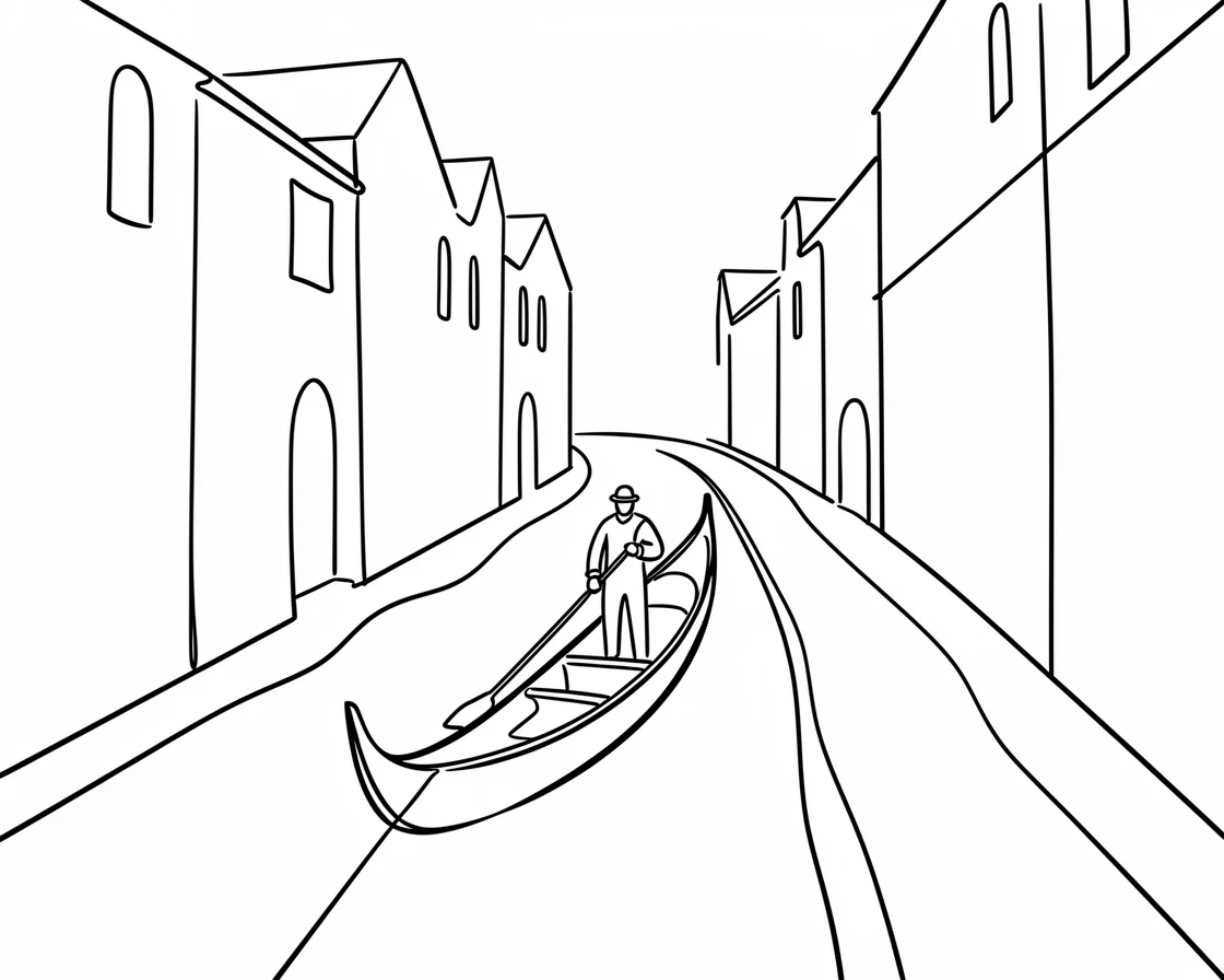 A gondola gliding quietly along a narrow canal between old buildings