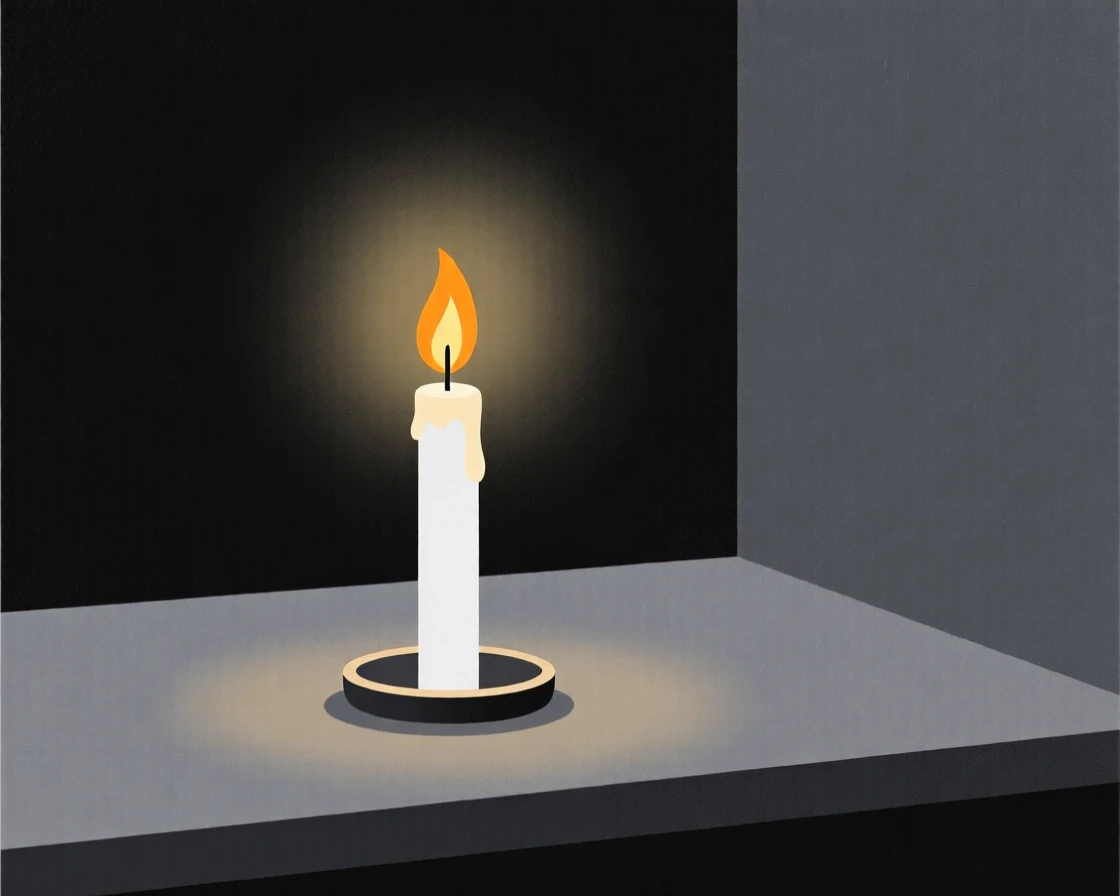 A single candle glowing brightly in a dark room, symbolizing hope.