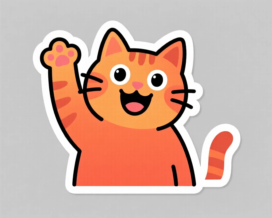 An instantly mood-lifting cat with one paw raised mid-wave, bringing an instant smile to anyone who sees it, a scene made for smiling at your screen.