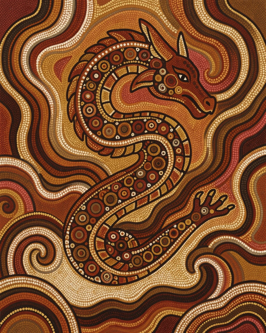 A sky dragon emerging from swirling mist