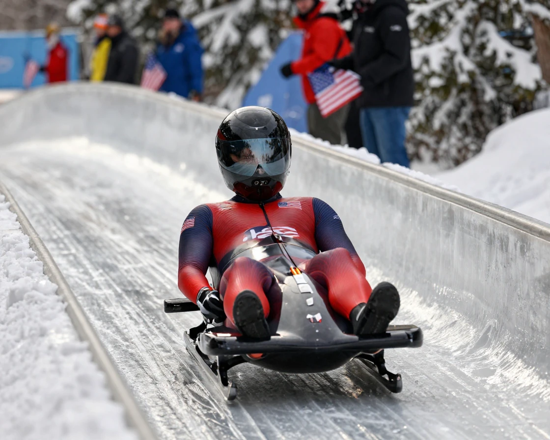A luge athlete racing down an icy track