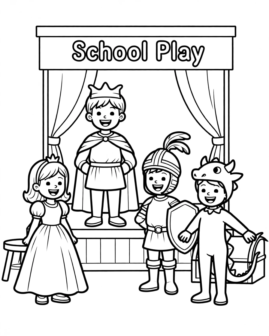 A group of children putting on a school play with costumes