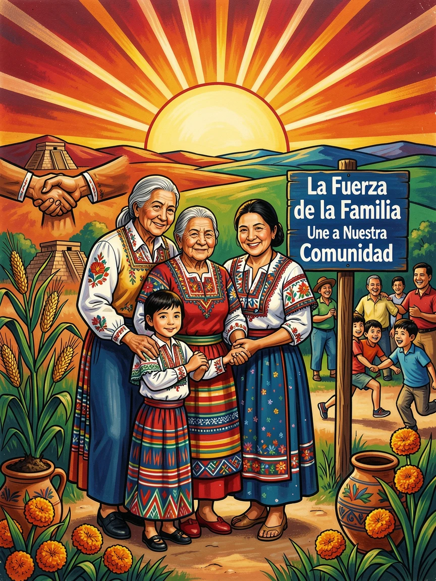 A single sunrise breaking over a peaceful reunited family