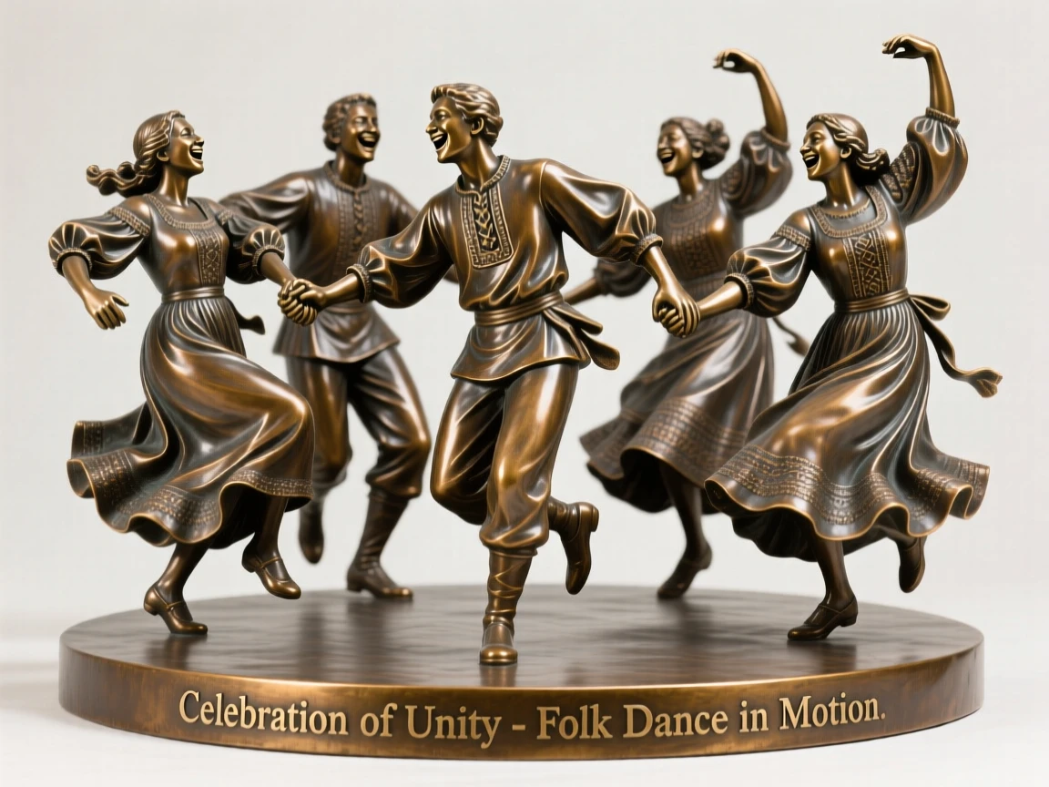 A group of dancers performing a vibrant folk dance, radiating heartfelt emotion and connection, celebrating shared human joy