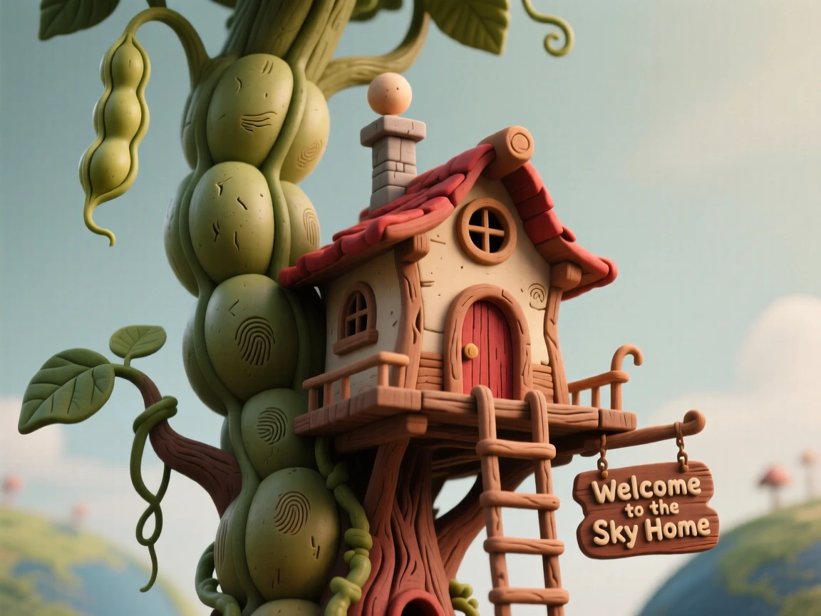 A treehouse built at the very top of the world's tallest beanstalk