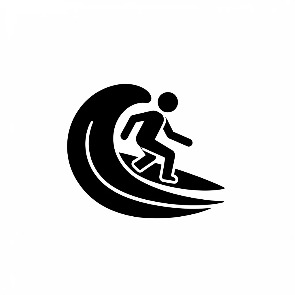 surfing. black and white icon